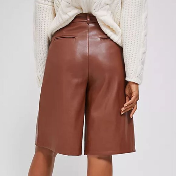 NEW Anthropologie Davina Faux Leather Culottes Pants Plus 14P Cognac Brown $128 - Picture 5 of 16